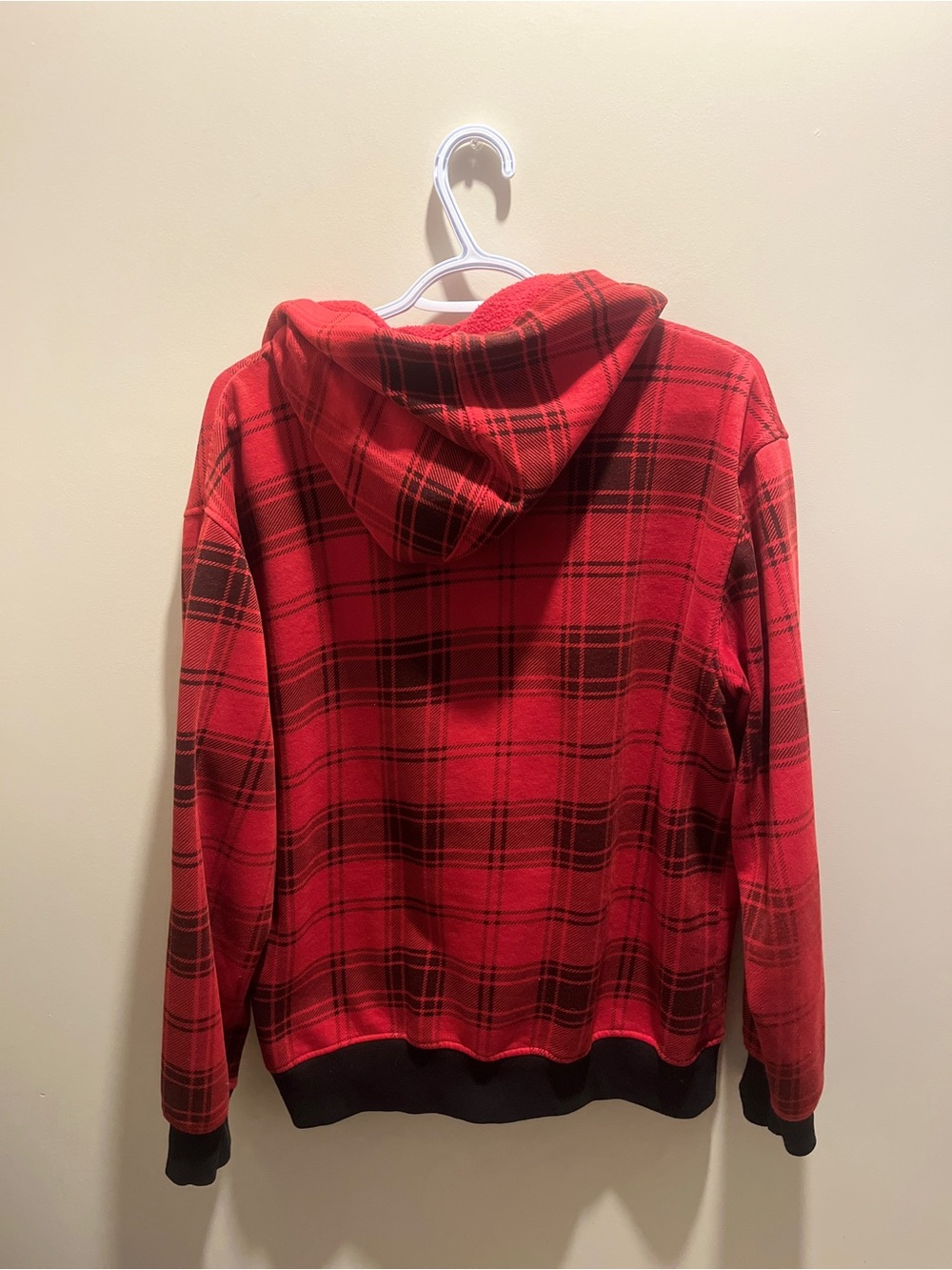 Red Plaid Zip-Up Hoodie Sweater for Men - Picture 3 of 3